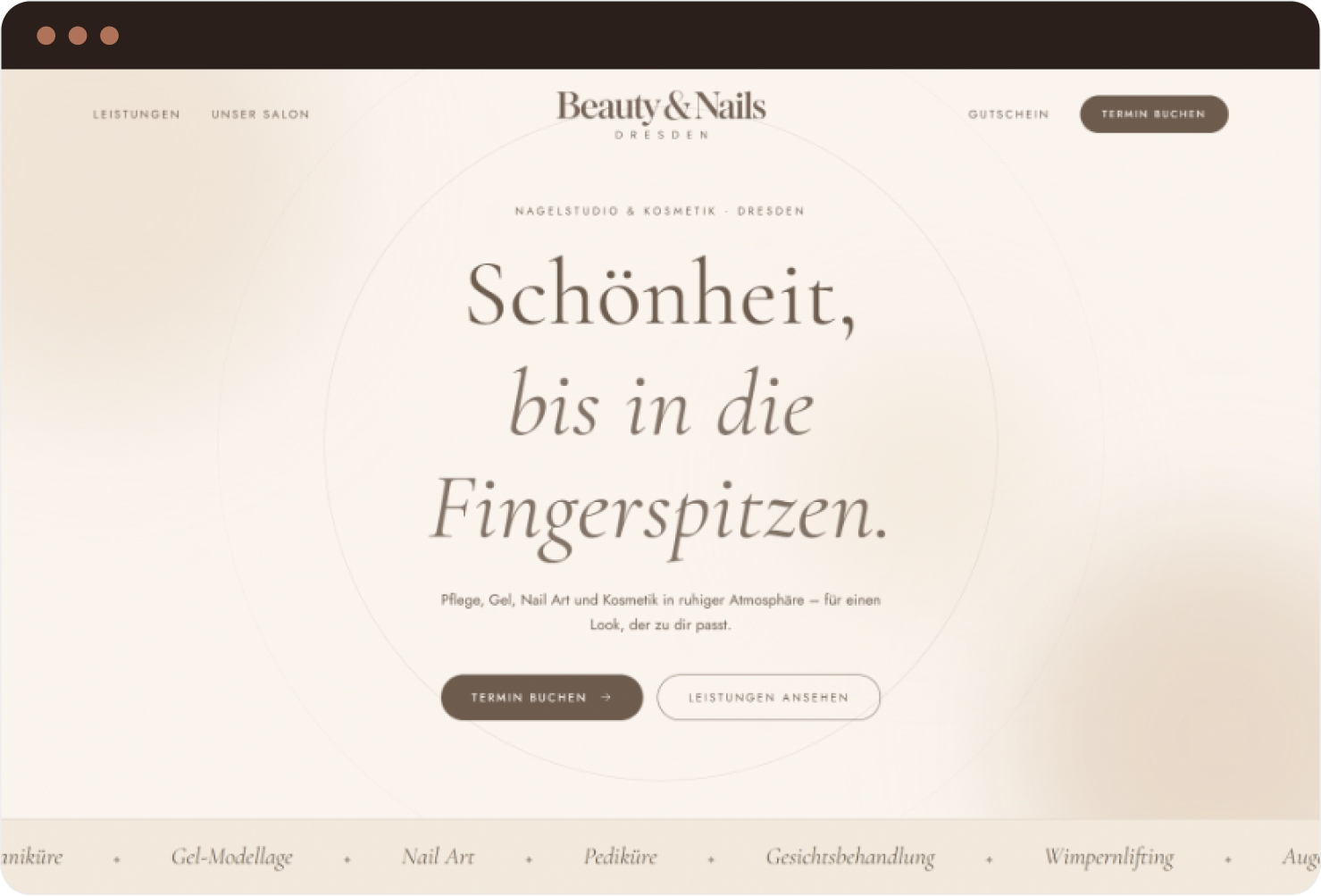 Beispiel einer Studio-Webseite am Desktop